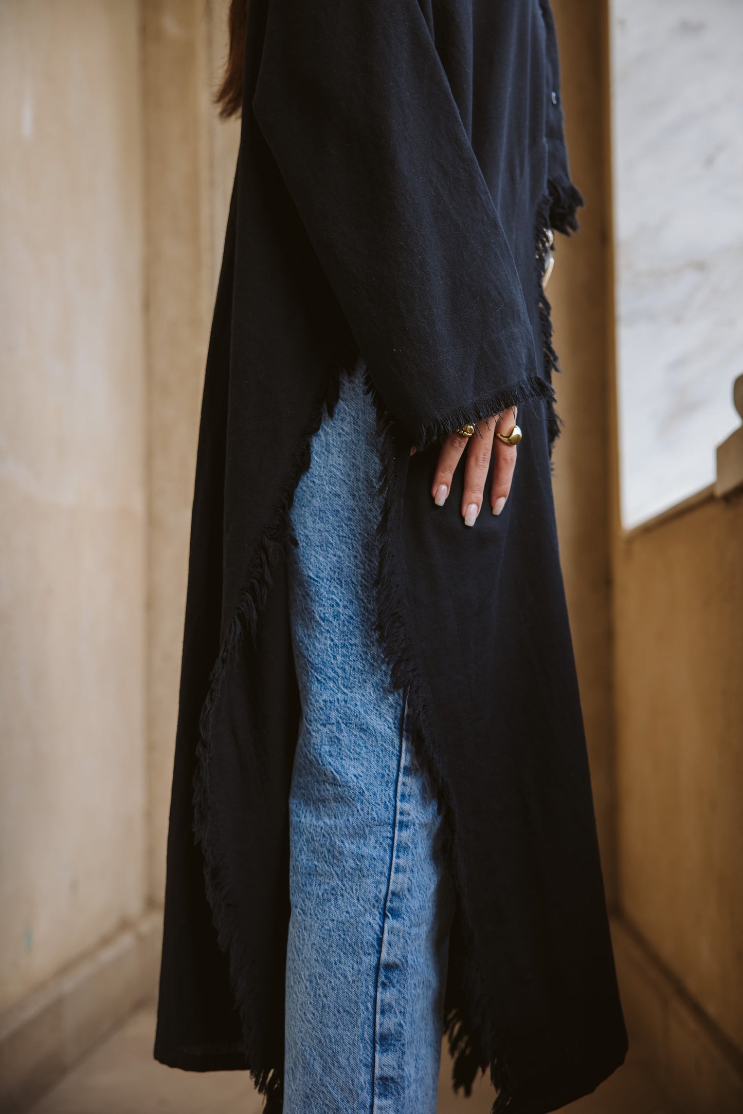 Whisper Fringe Cape Black