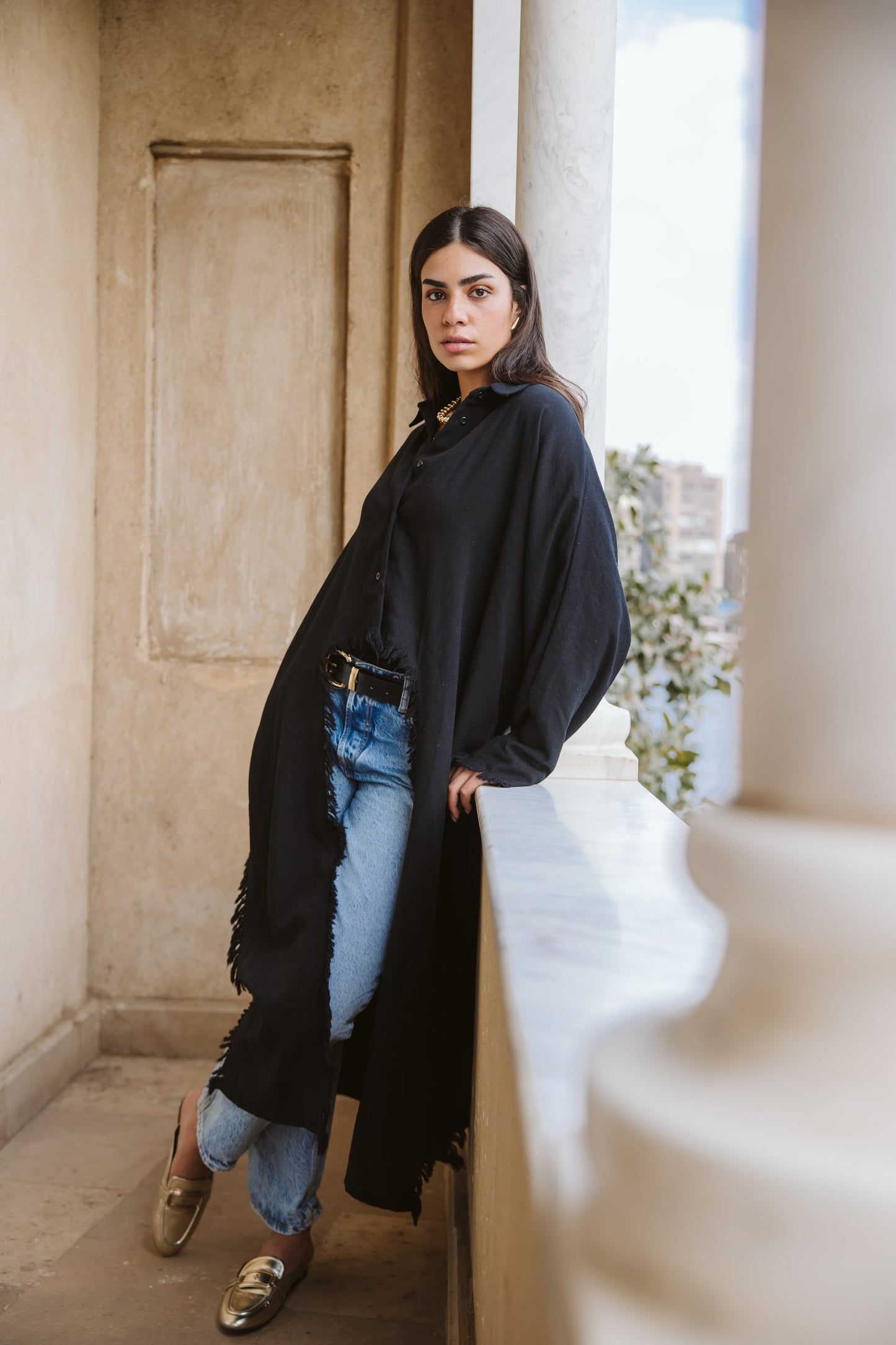 Whisper Fringe Cape Black