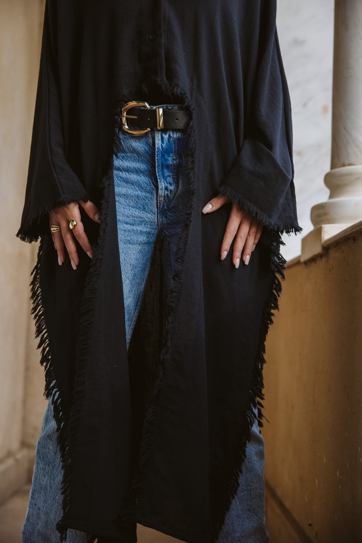 Whisper Fringe Cape Black