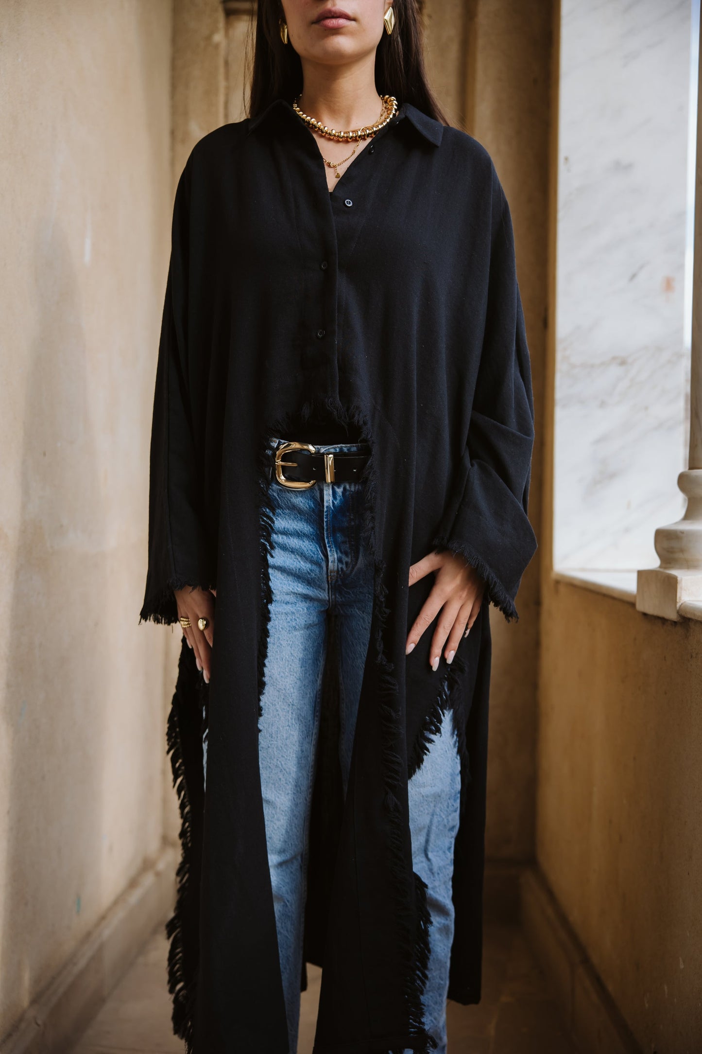 Whisper Fringe Cape Black
