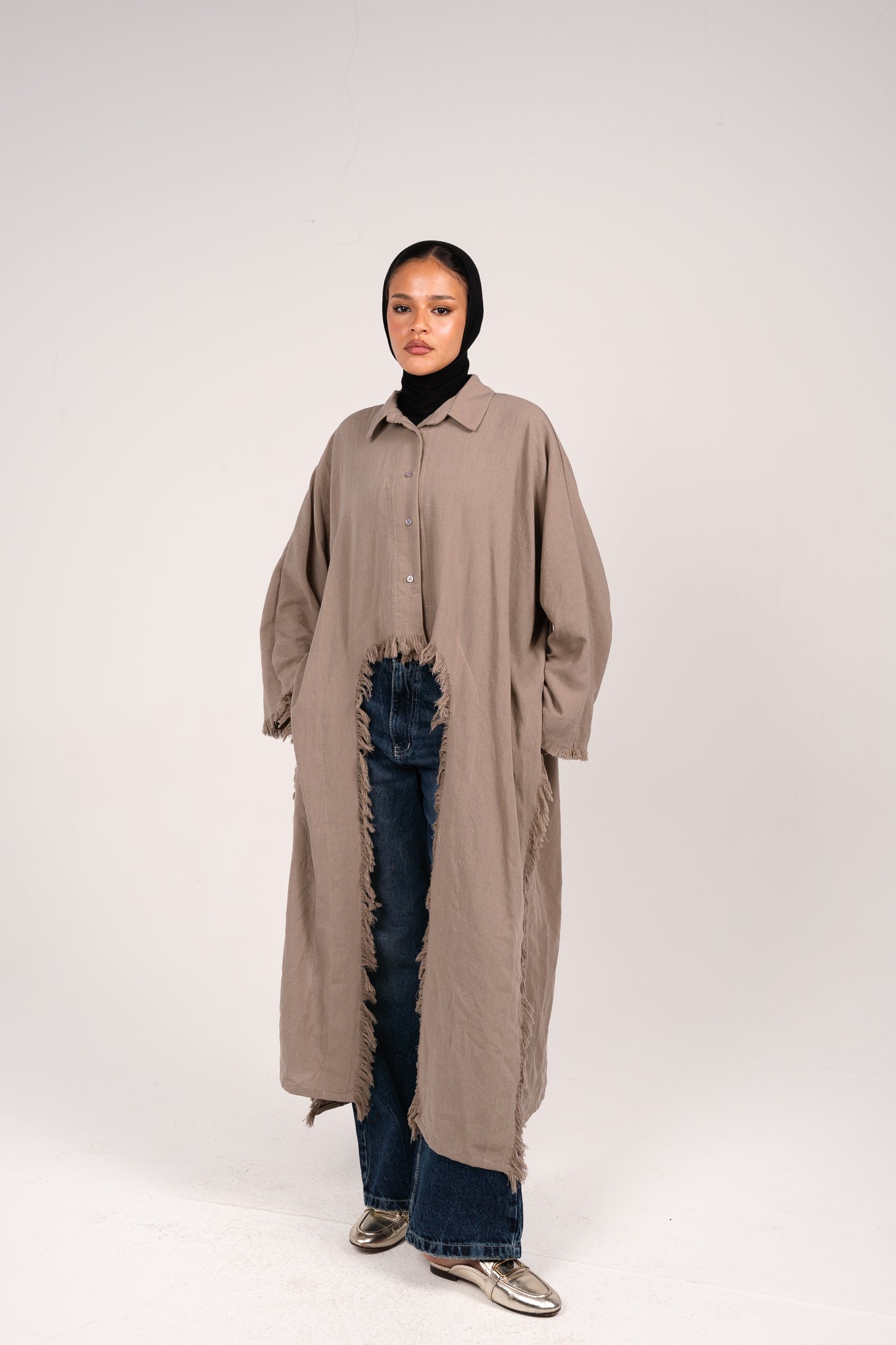 Whisper Fringe Cape Taupe