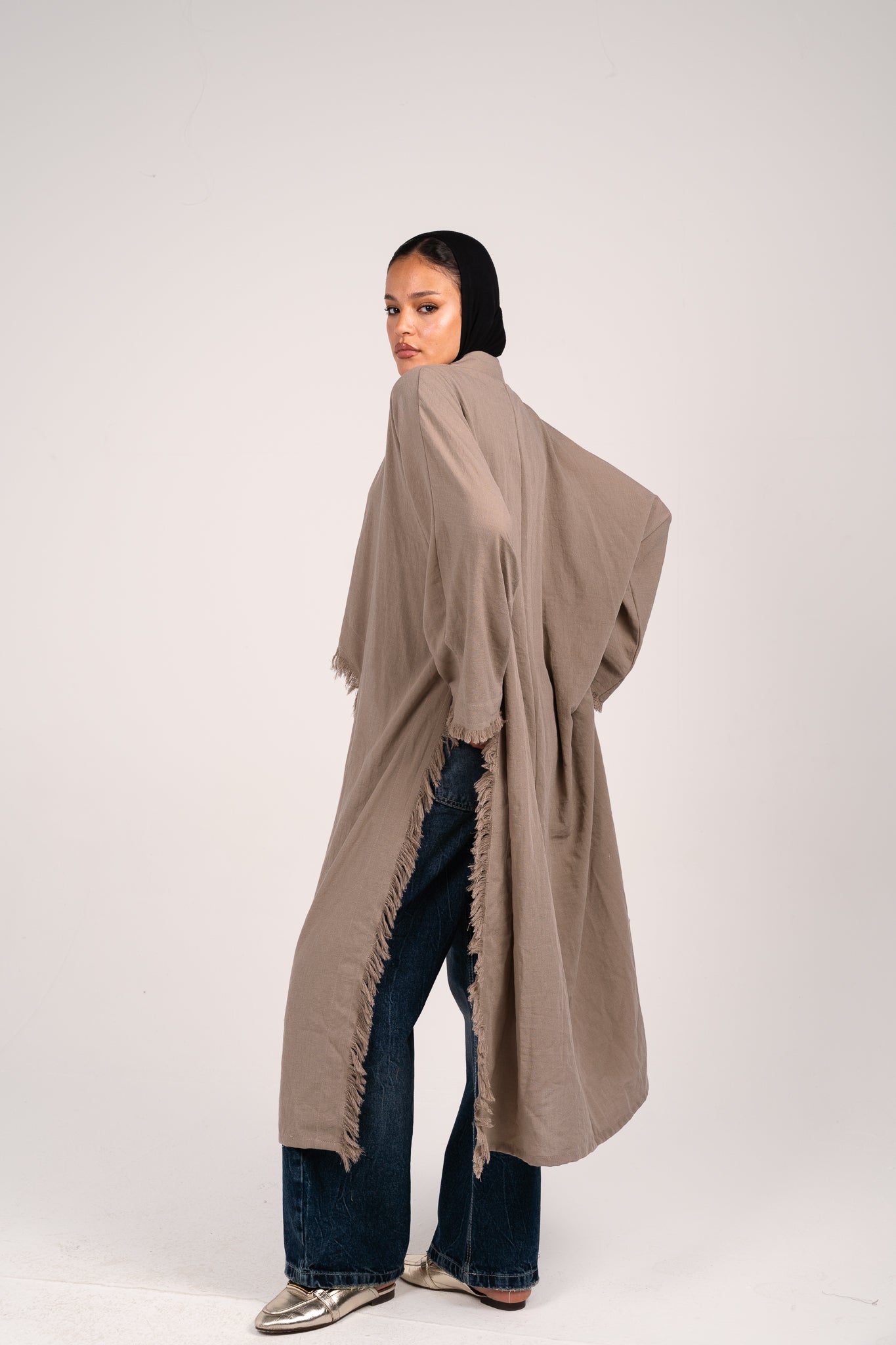 Whisper Fringe Cape Taupe