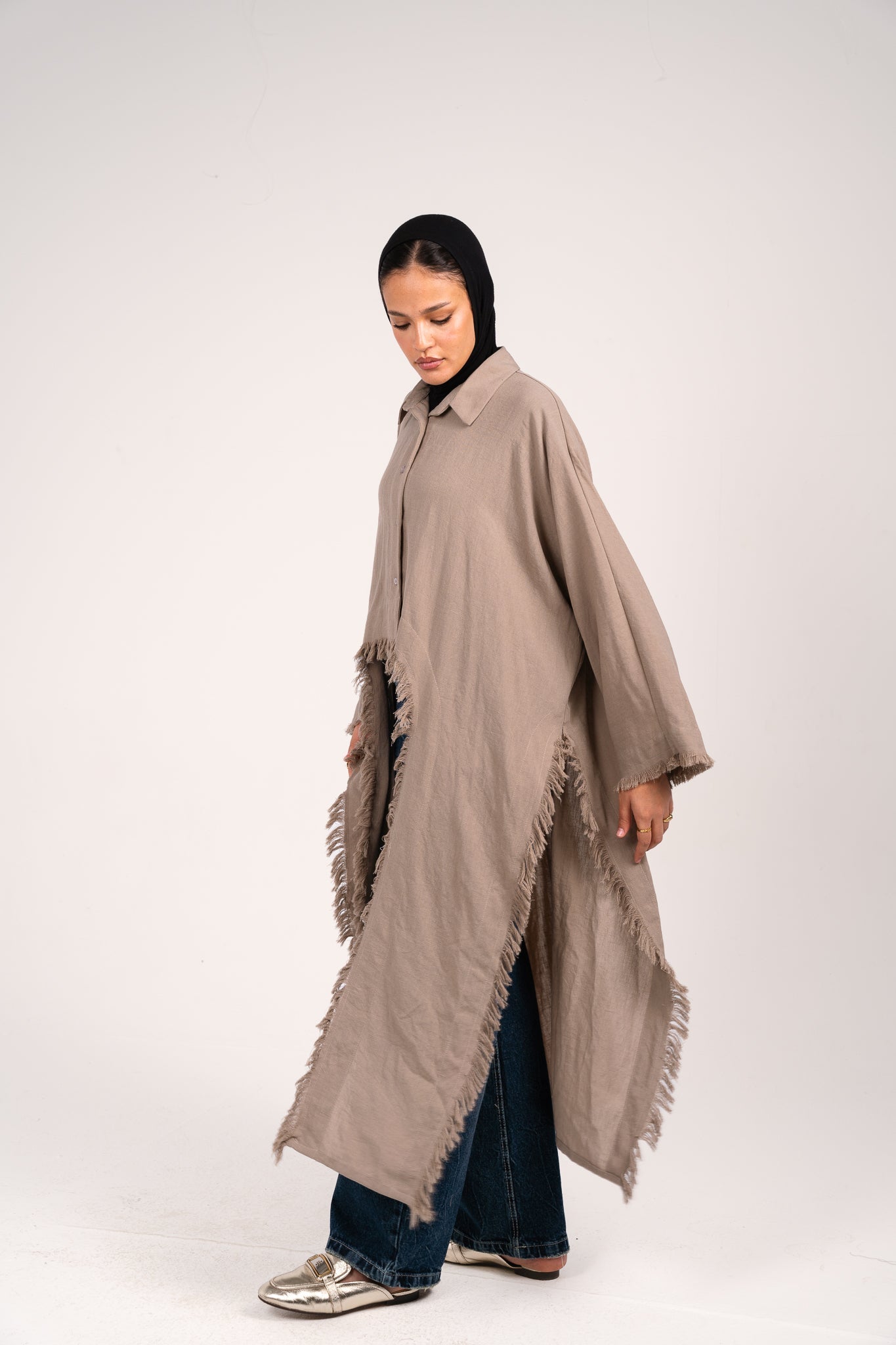 Whisper Fringe Cape Taupe