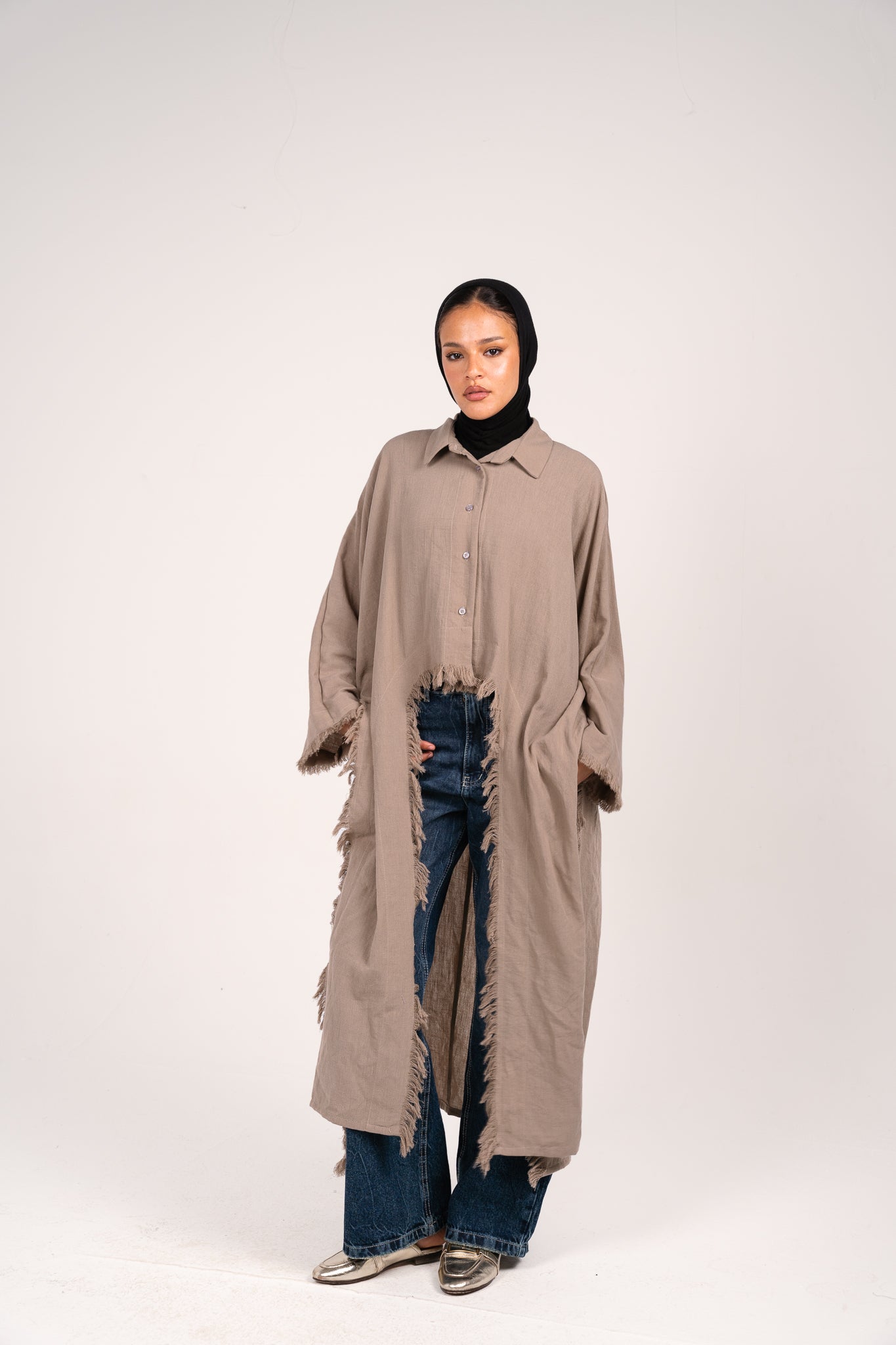 Whisper Fringe Cape Taupe