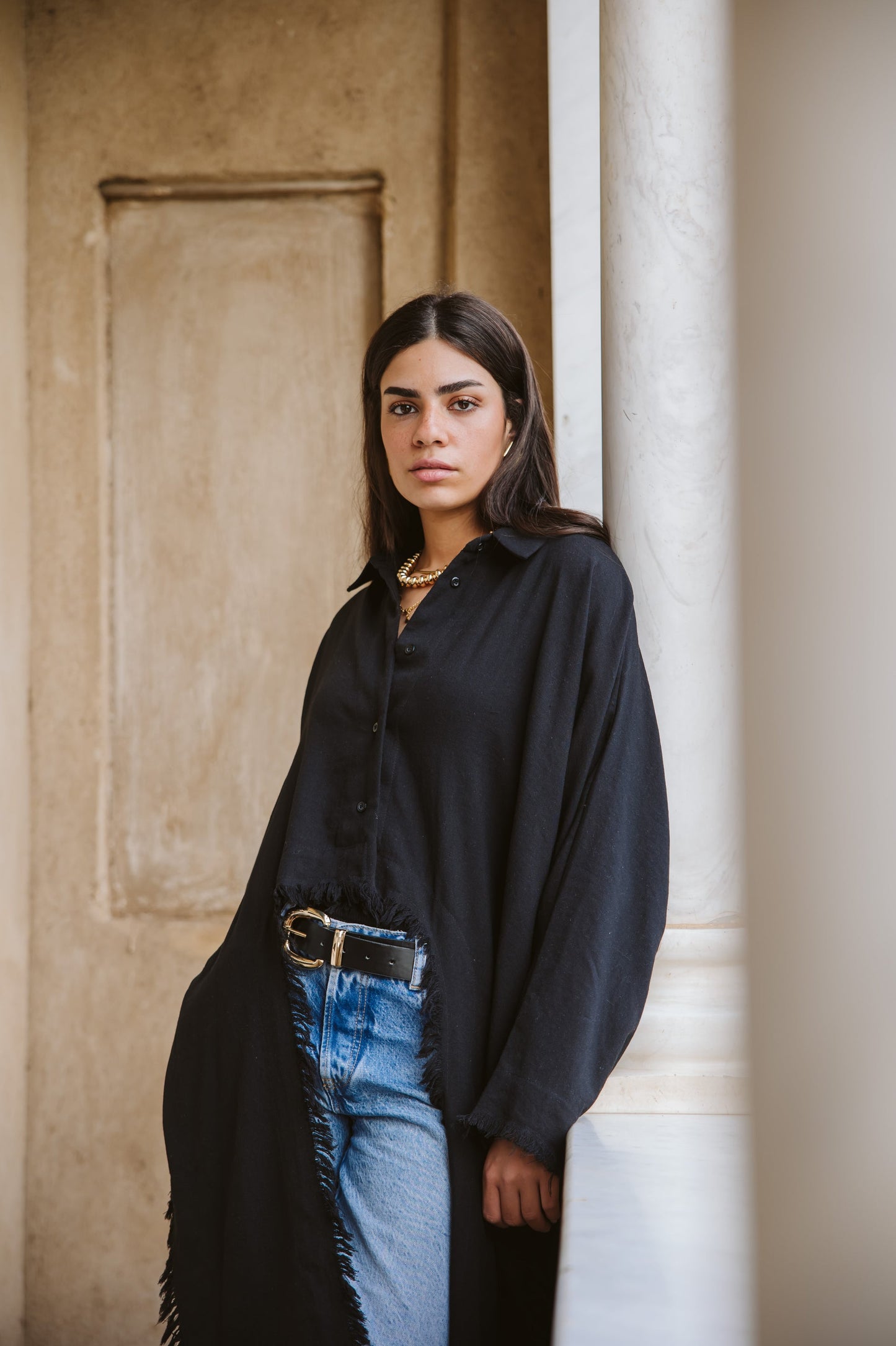 Whisper Fringe Cape Black