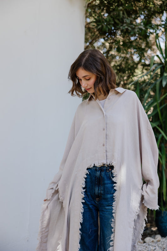 Whisper Fringe Cape Beige