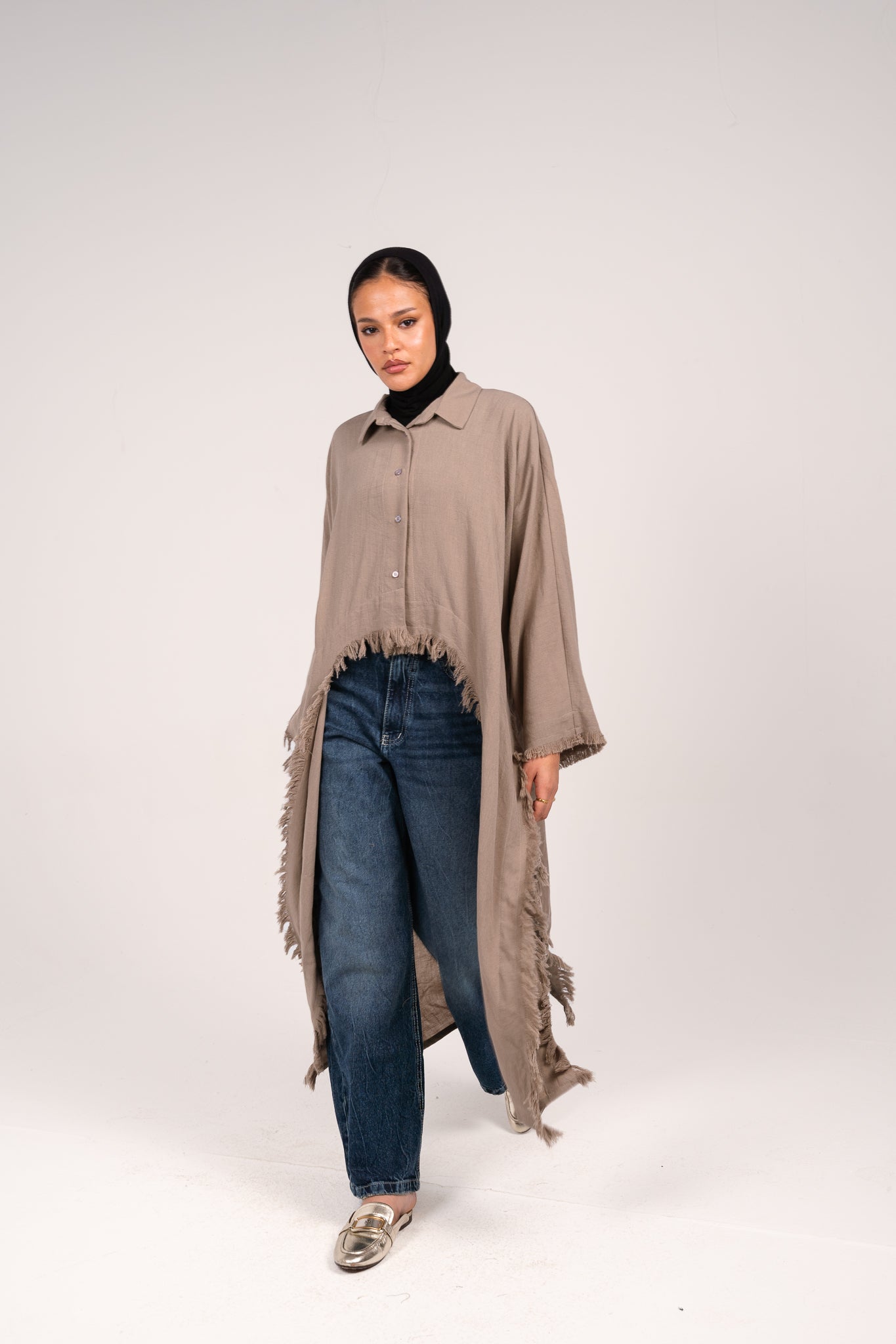 Whisper Fringe Cape Taupe